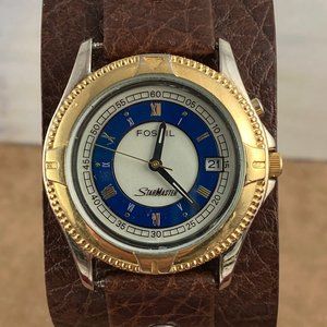 Vintage Fossil StarMaster 2 Tone Gold Silver Watch